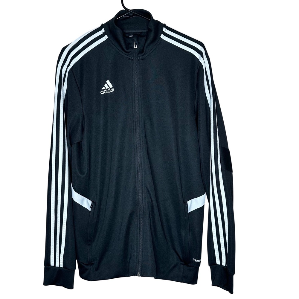 Adidas Track Jacket Full Zip Black White Stripe‎ Tricot Men's Medium M Sport
